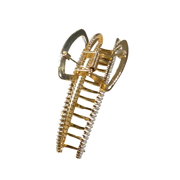 Hair Barrette Alligator Clip Rose gold Tone Rhinestone Faux Pearl - Picture 4 of 6